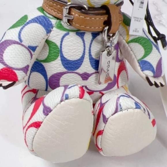 COACH Iconic Rainbow Colored White Signature Bear Keychain Purse Bag Charm NWT - Picture 7 of 8